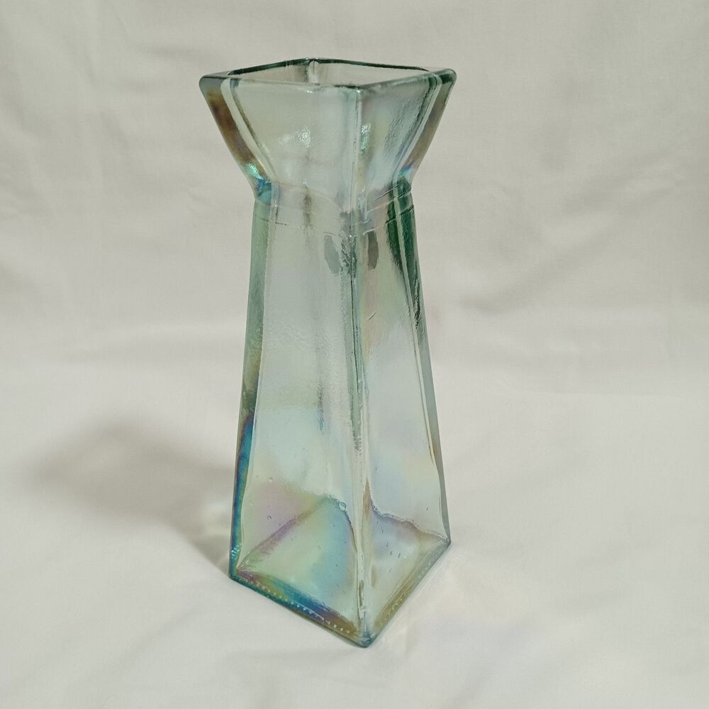 Vidrios San Miguel Glass Vase Column Style Spain Clear Green EUC